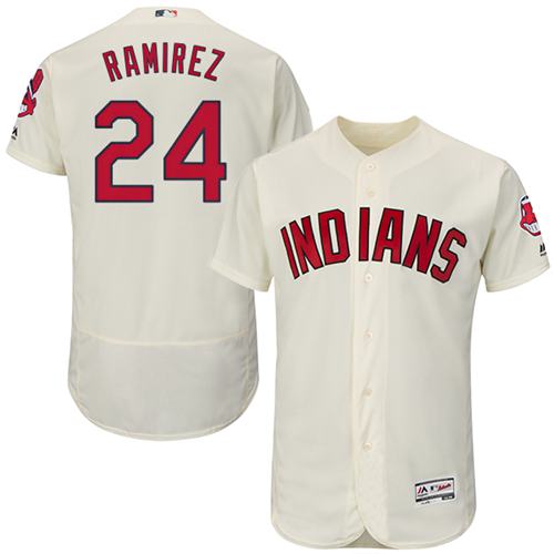 Indians #24 Manny Ramirez Cream Flexbase Authentic Collection Stitched MLB Jersey - Click Image to Close